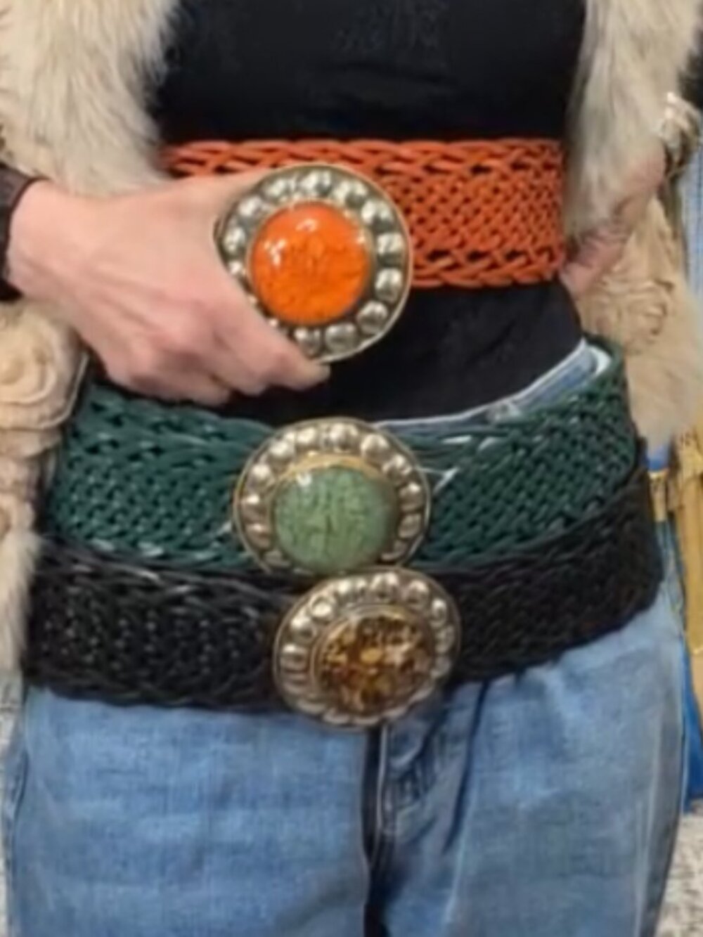MADE IN ITALY Chic Braided LEATHER Belt with Silver Detailing